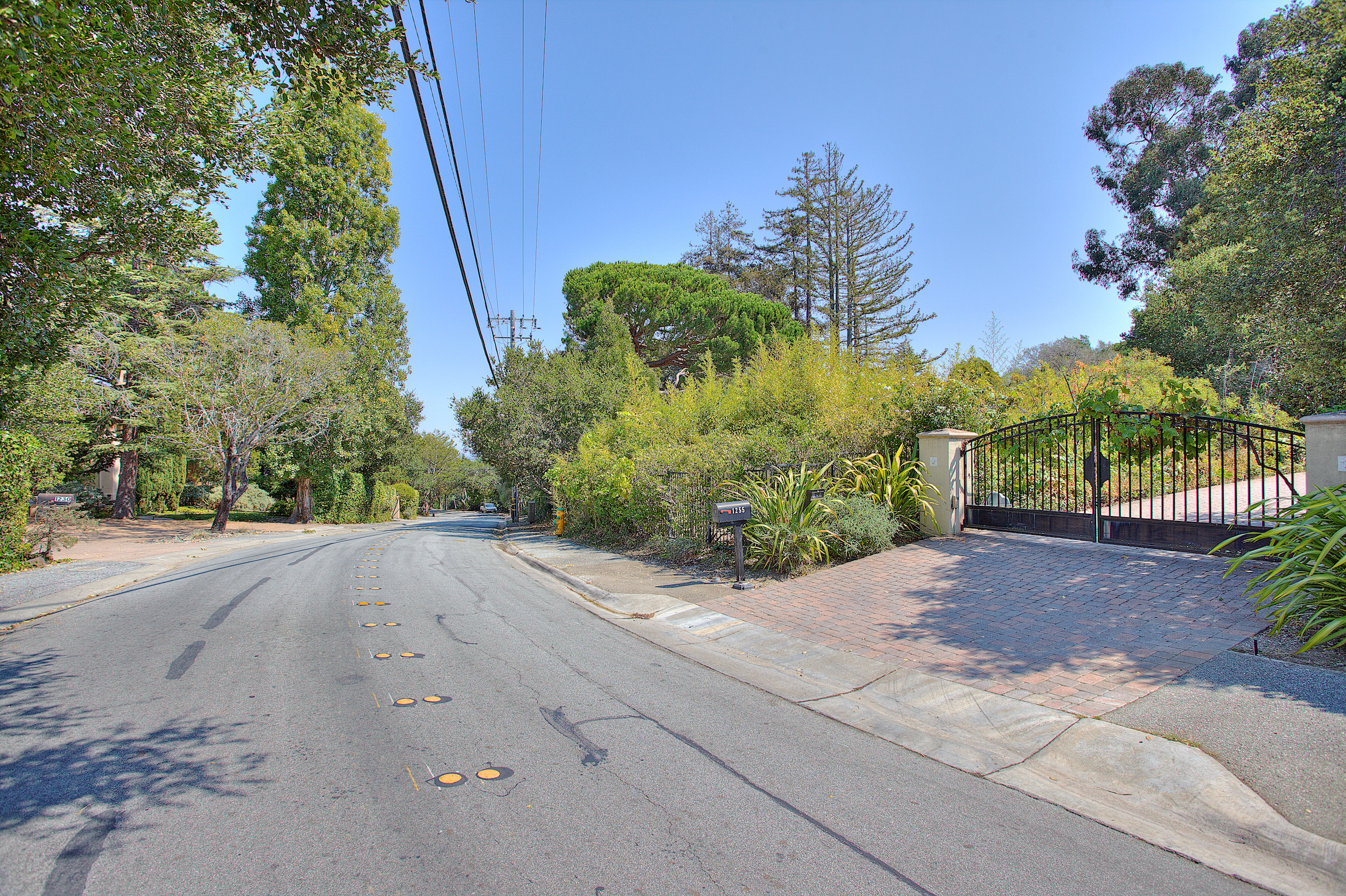 Gated home and tree-lined street in Hillsborough Knolls